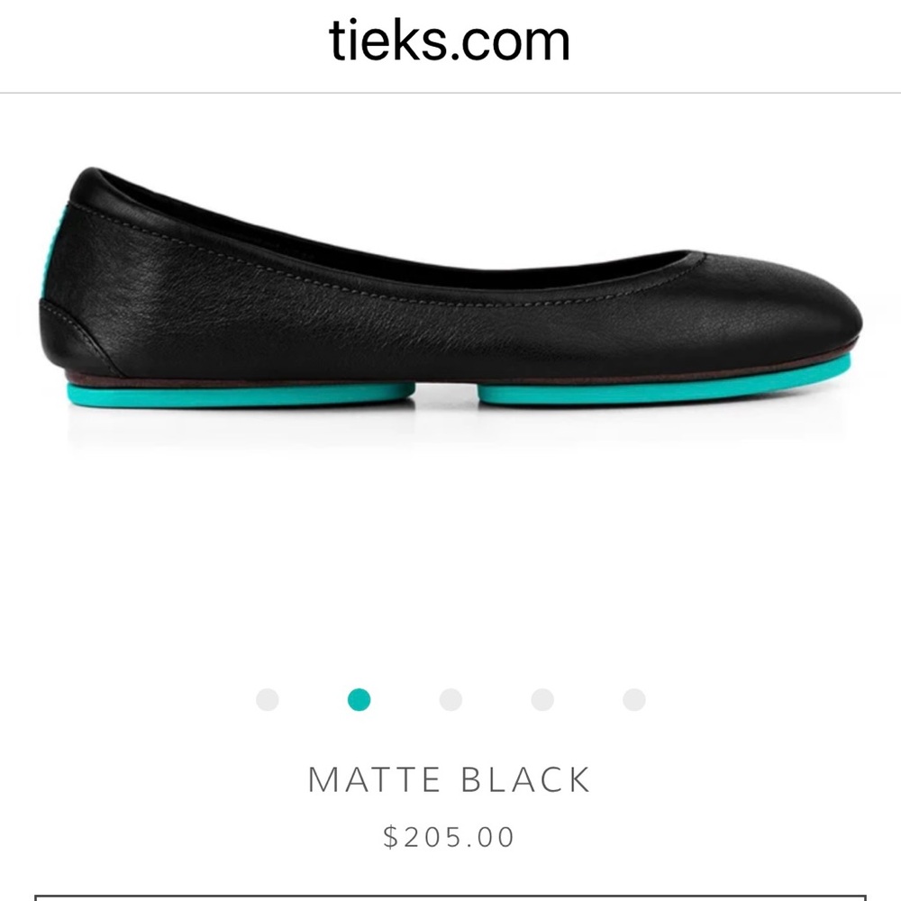 Tieks Matte Black Ballet Flats with Turquoise Soles